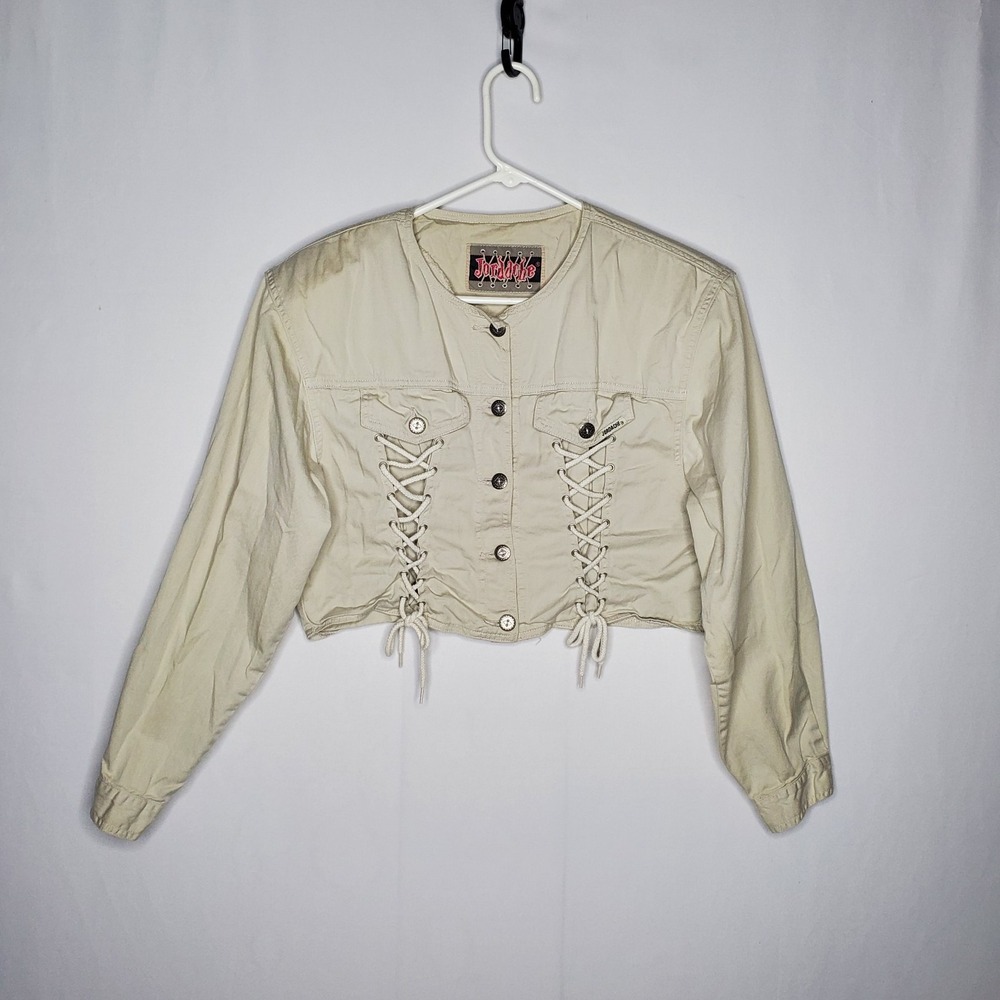 Vintage Jordache 70s Crop Jacket Large Laceup Boho Safari Grunge Punk Glam